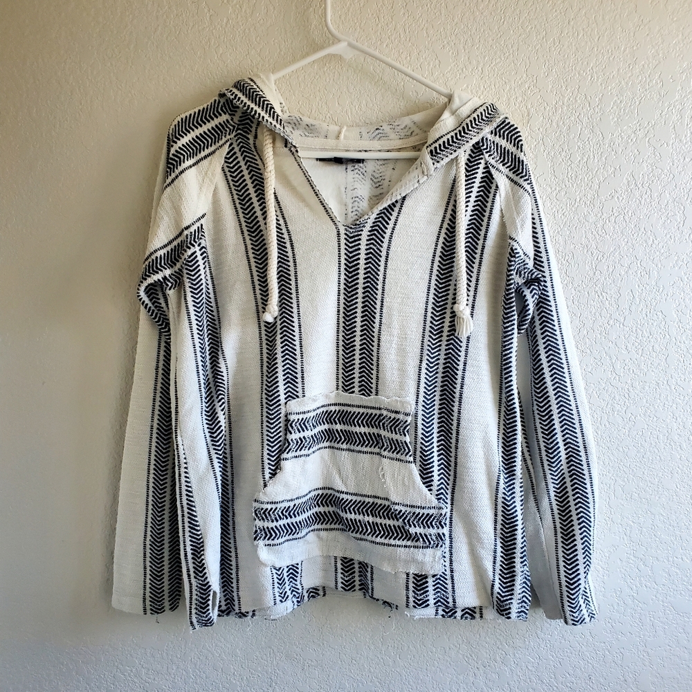 Ocean Drive Stripe Printed Baja Hoodie Beachy Boho Streetwear - Picture 3 of 8